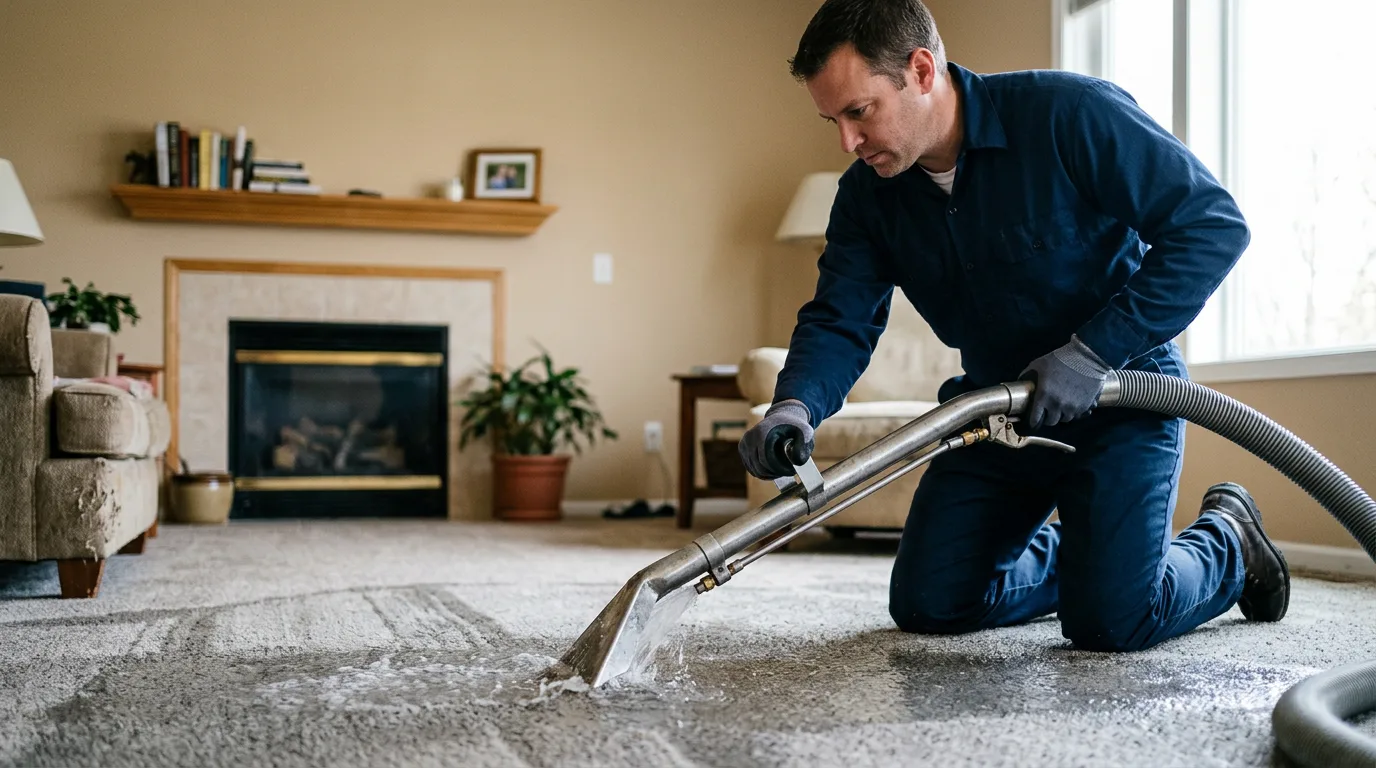 Water damage restoration technician working near East Marion, NY